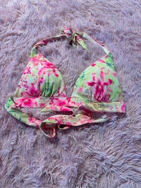 PINK Victoria's Secret Neon Pink & Lime Floral Halter Bikini Top #8
